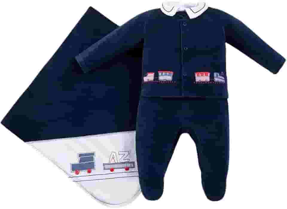 Saída Maternidade Menino Plush Trenzinho AZ - Marinho