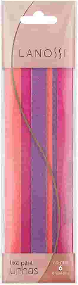 Conjunto de Lixas Dupla Face para Unhas, Contém 6 Unidades, Cores Laranja, Rosa e Roxo, Lanossi.