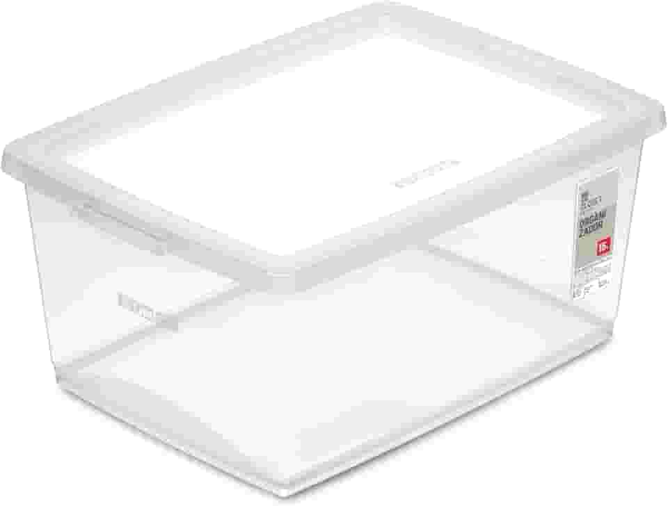 Ordene - Caixa Organizadora Plástica de 15 Litros com Tampa, Cor Cristal, Linha My Closet