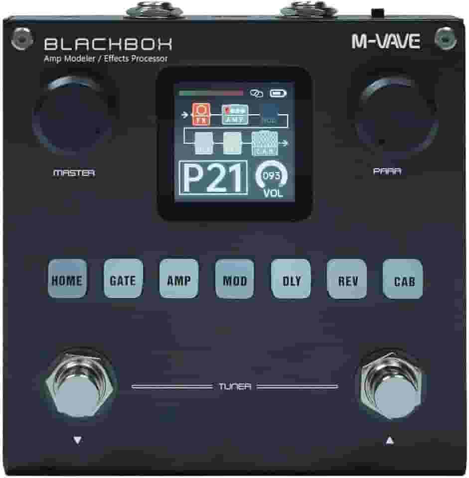 M-VAVE VEDO BLACKBOX Pedal processador multiefeitos para guitarra, com mais de 80 efeitos embutidos, modelagem de amplificador 44,1 KHz / 24 bits 6 + 1 efeitos simultâneos, recarregável integrada
