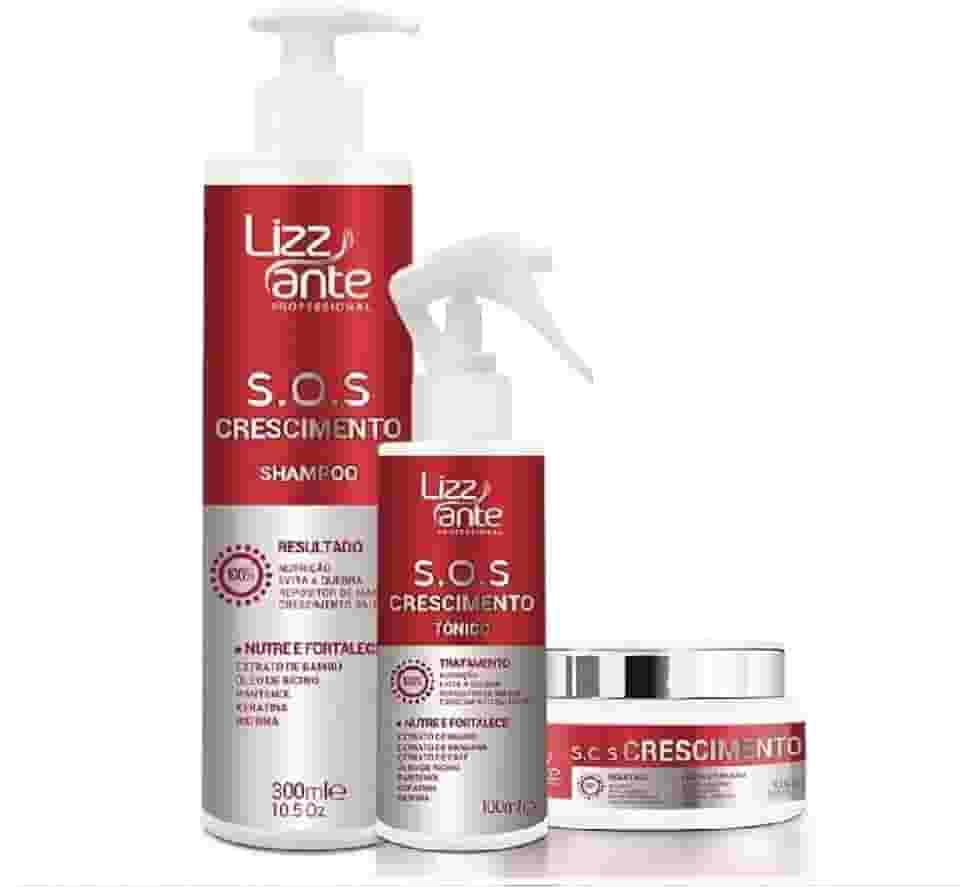 01 Kit SOS Crescimento Capilar Lizzante 01 Shampoo + 01 Máscara + 01 Tônico
