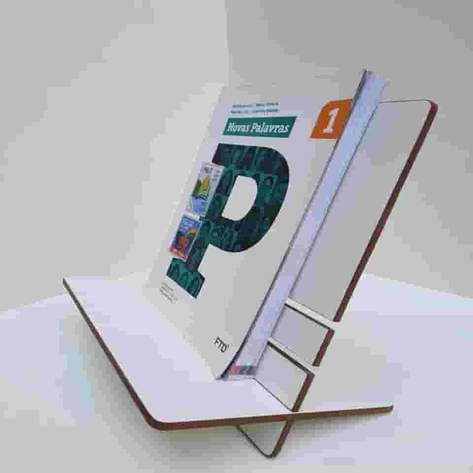 Suporte Livros Apostilas Tablets Kindle Concurseiros Leitura - Branco (Madeira natural) - MDF - Portátil - 30x30cm
