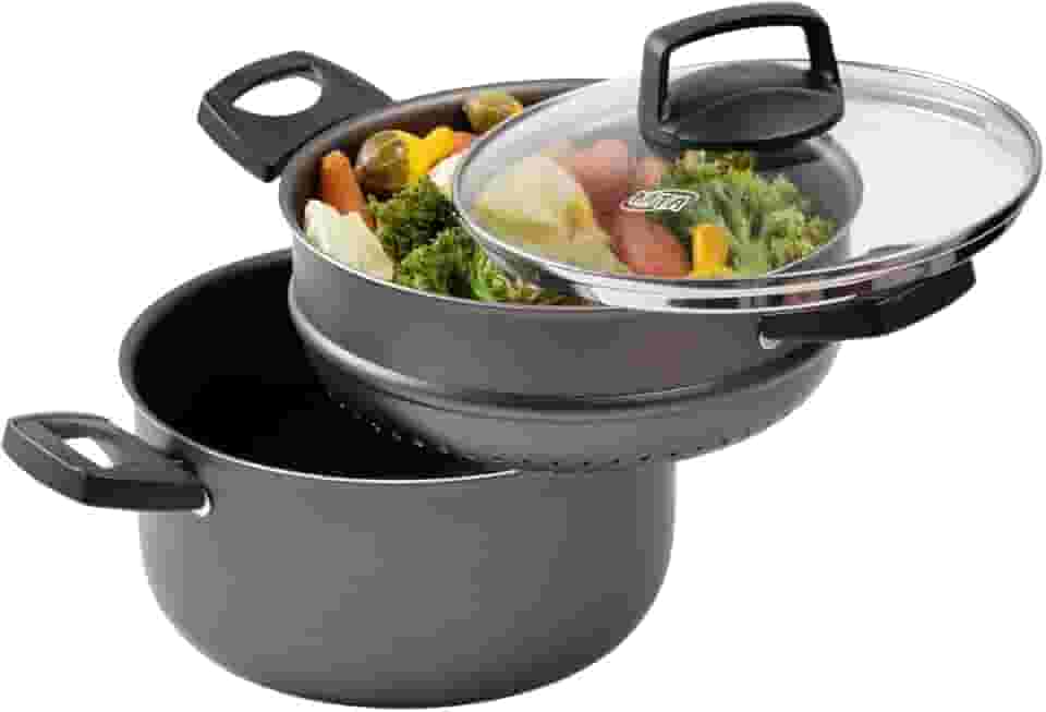 MTA COZIVAPOR N°20/3,2L COM TAMPA DE VIDRO - 4 EM 1 - DE ALUMINIO COM ANTIADERENTE COR GRAFITE