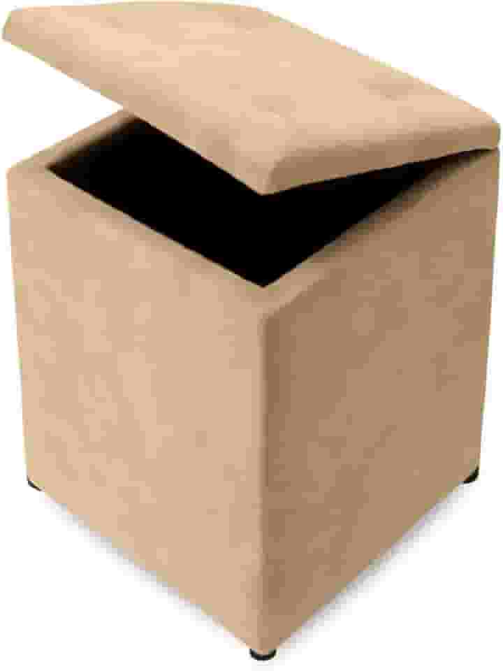 Puff Baú Decoração Guarda Objetos Brinquedos Discreto Assento Quarto Sala Organizador (Bege Suede)