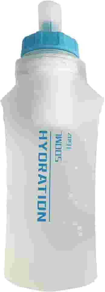 Frasco macio dobrável com filtro – garrafa de água leve – 500 ml para corrida em trilha, caminhadas, viagens, ciclismo e pesca; sem BPA (branco transparente)