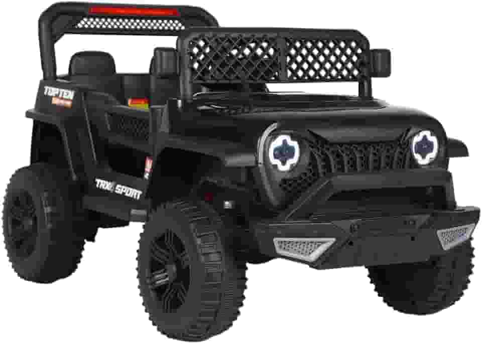 Bang Toys - Carrinho Elétrico Infantil Adventure 12V - com Luzes de LED, Sons, Entrada USB/MP3, Bluetooth, Controle Remoto - Suporta até 50kg - Cor Preto
