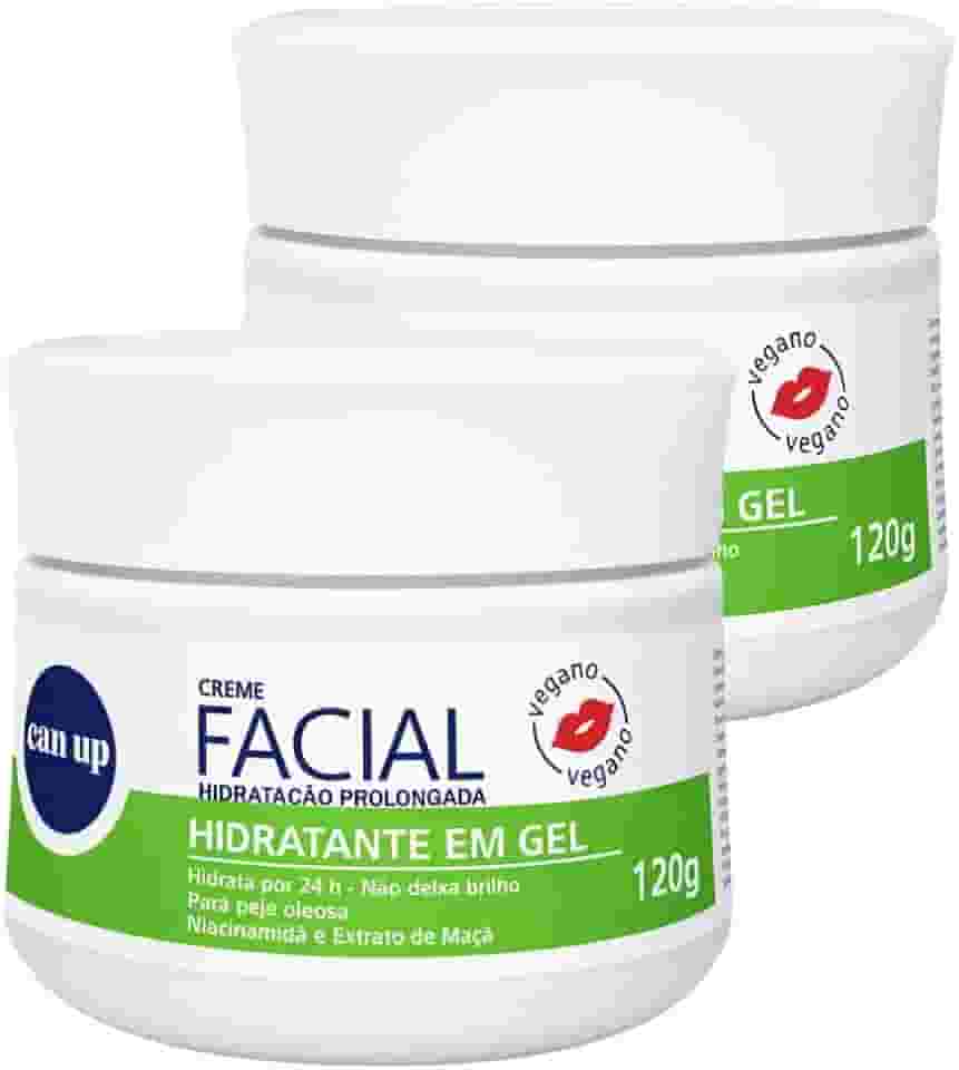 Kit 2 Cremes Faciais 120g – Hidratante em Gel com Niacinamida e Extrato de Maçã, Vegano, Hidratação Prolongada 24h, Toque Seco e Controle da Oleosidade