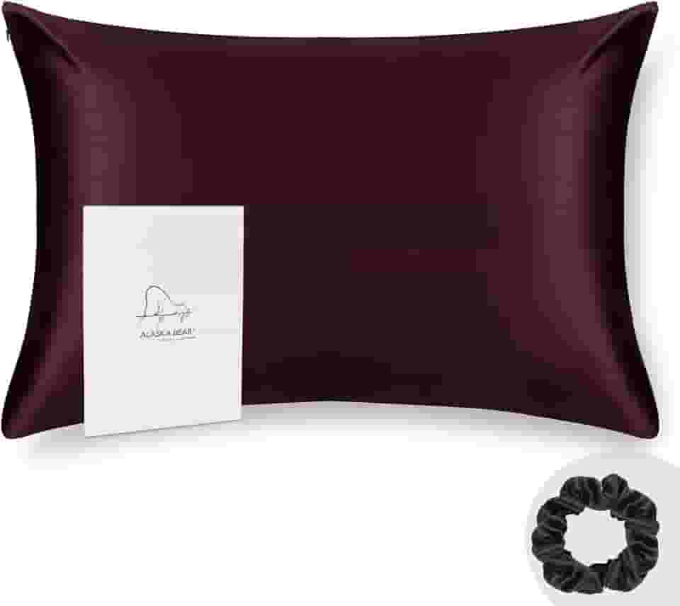 ALASKA BEAR King Silk Fronha e Scrunchie Conjunto de Fronhas para Acne, Cílios e Extensões (1 pacote, Vermelho Borgonha)