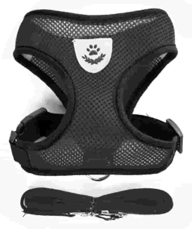 Coleira Colete Pet Peitoral Respirável Com Guia Ajustável Para Cães E Gatos (L (G), Preto)