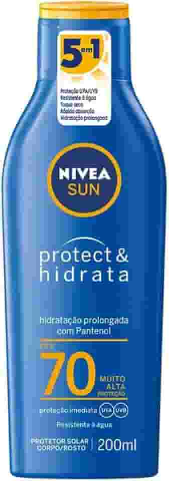 NIVEA SUN Protetor Solar Protect & Hidrata FPS 70 200ml - Com toque seco, rápida absorção e resistente à água, esse protetor solar oferece altíssima proteção ao sol e promove hidratação à pele