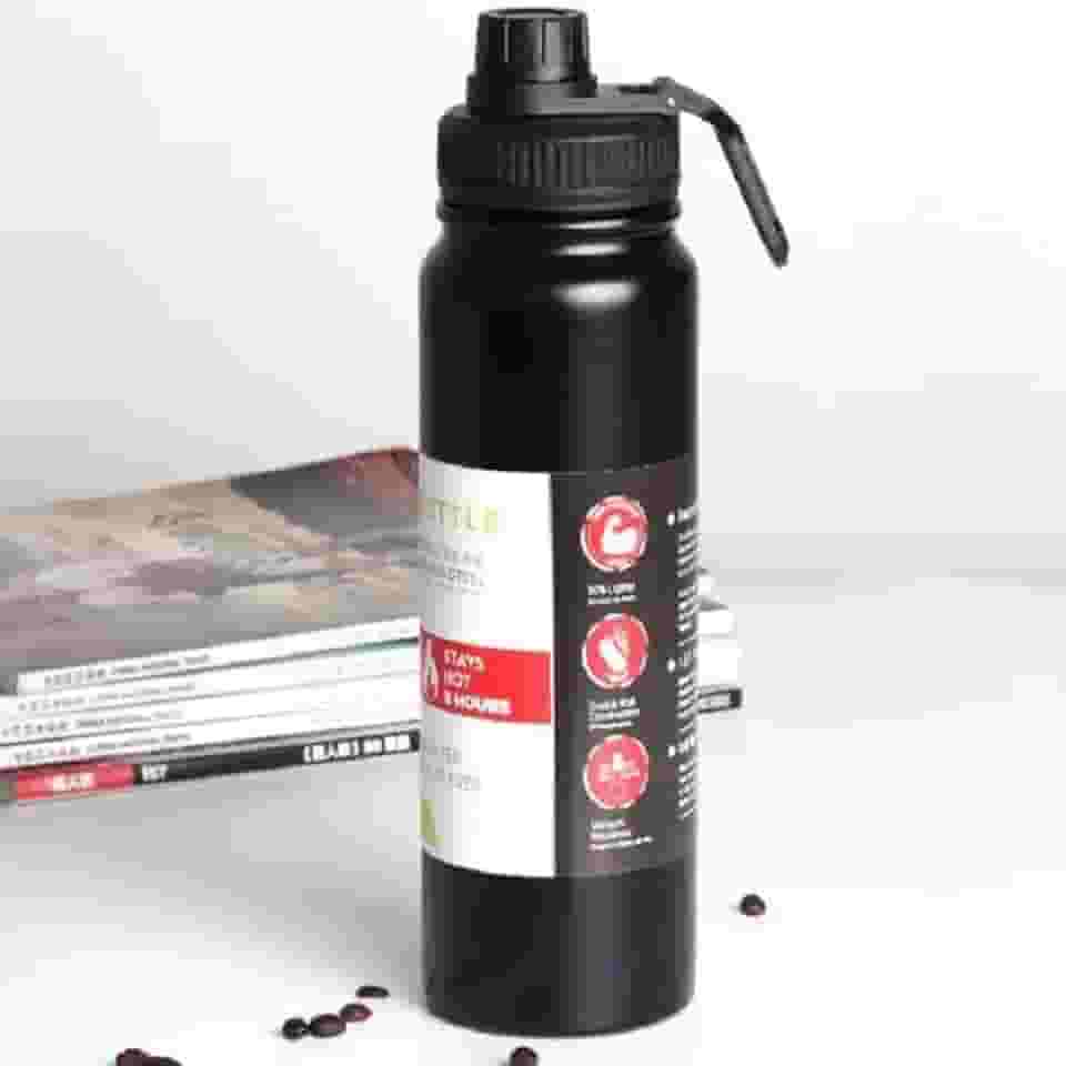 Garrafa de Água Térmica Aço Inox Esportiva Academia Isolada a Vácuo Aço Inox 304 de 800ml (PRETA 1321)