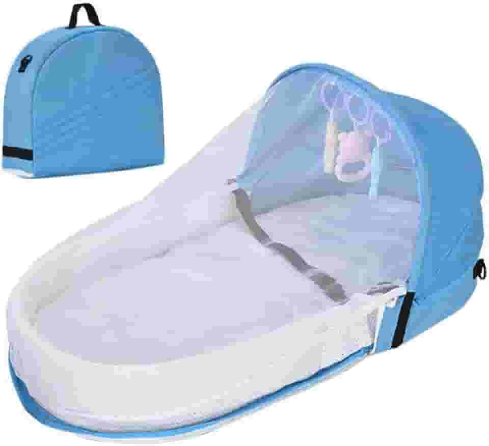Faruxue Cama de viagem de bebê, berço de viagem de bebê com mosquiteiro e toldo bolsa de troca de berço de bebê dobrável berço com rede de mosquiteiro para bebês
