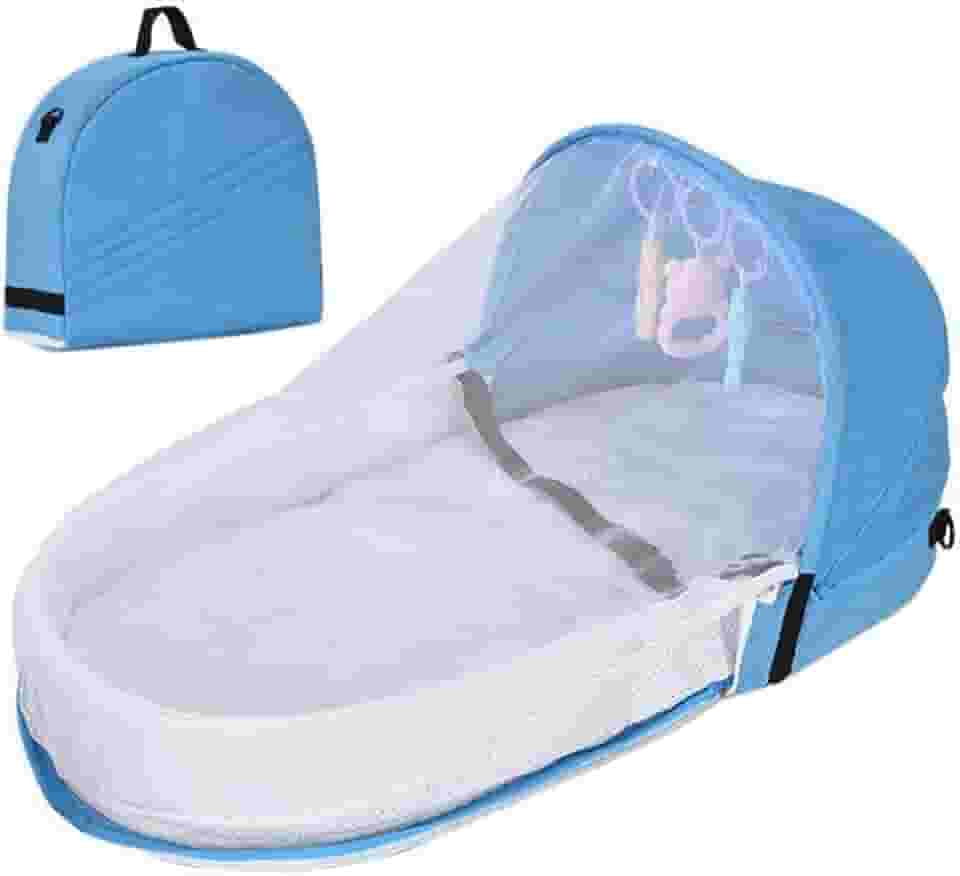 Faruxue Cama de viagem de bebê, berço de viagem de bebê com mosquiteiro e toldo bolsa de troca de berço de bebê dobrável berço com rede de mosquiteiro para bebês