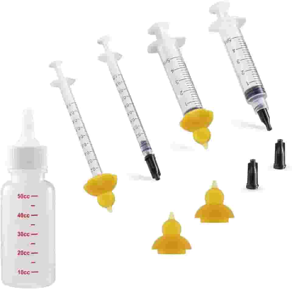 Mamadeira de amamentação para animais de estimação, mamilos para animais de estimação, kits de mamadeiras para ração de filhotes e filhotes de leite, com 1 mamadeira para animais de estimação, 4 bicos