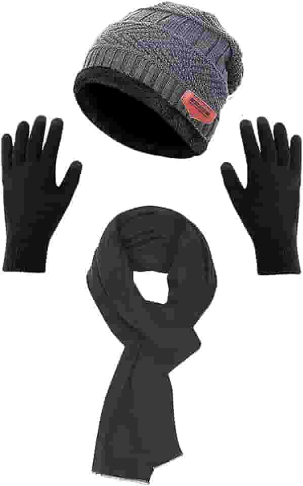 Conjunto de 3 peças de gorro masculino de inverno, gorro quente com gorro