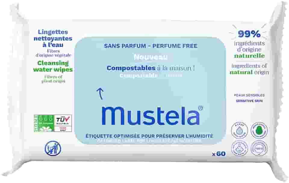 Mustela Toalhas Umedecidas Compostáveis Sem Perfume 60 Unidades - Feito com 99% de Ingredientes Naturais - Lenços Umedecidos sem fragrância Mustela Bebê e Criança
