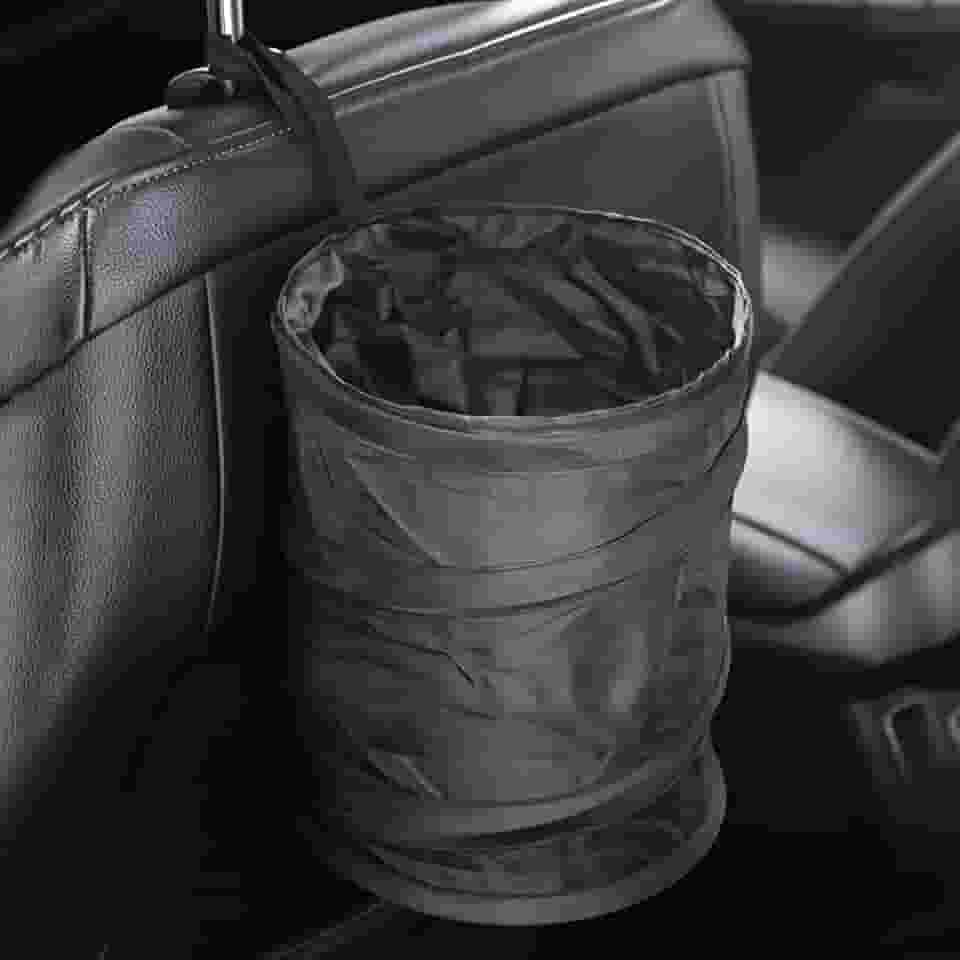 1 lixeira compacta preta dobrável – à prova de vazamento, cesto de lixo de tecido Oxford durável com design fácil de pendurar para carros, acampamento, piqueniques e escritório, lixeira de carro