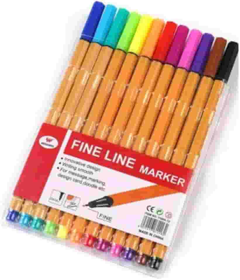 Canetas Coloridas Ponta Fina 0.4mm - Kit com 12 Cores Vibrantes - Caneta Ponta Fina para Desenho, Escrita e Bullet Journal - Traço Preciso e Estojo Compacto (12)