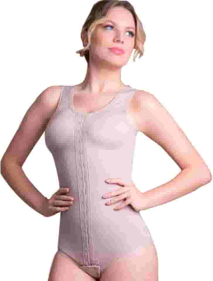 Cinta Pós-Cirúrgica Body Alta Compressão Abdominoplástia Lipoaspiração e Modeladora com Colchetes Frontais e Alça Regata Larga 60605 - New Form