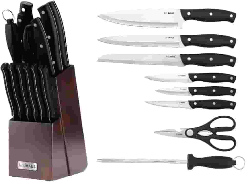 NEUHAUS JOGO DE FACAS EM AÇO INOXIDÁVEL 14 PEÇAS NEXUS - 1 FACA DO CHEF, 1 FACA DE FATIAR, 1 FACA DE PÃO, 1 FACA UTILITY, 1 FACA DE DESCASCAR, 6 FACAS PARA CARNES, 1 CHAIRA, 1 CEPO DE MADEIRA