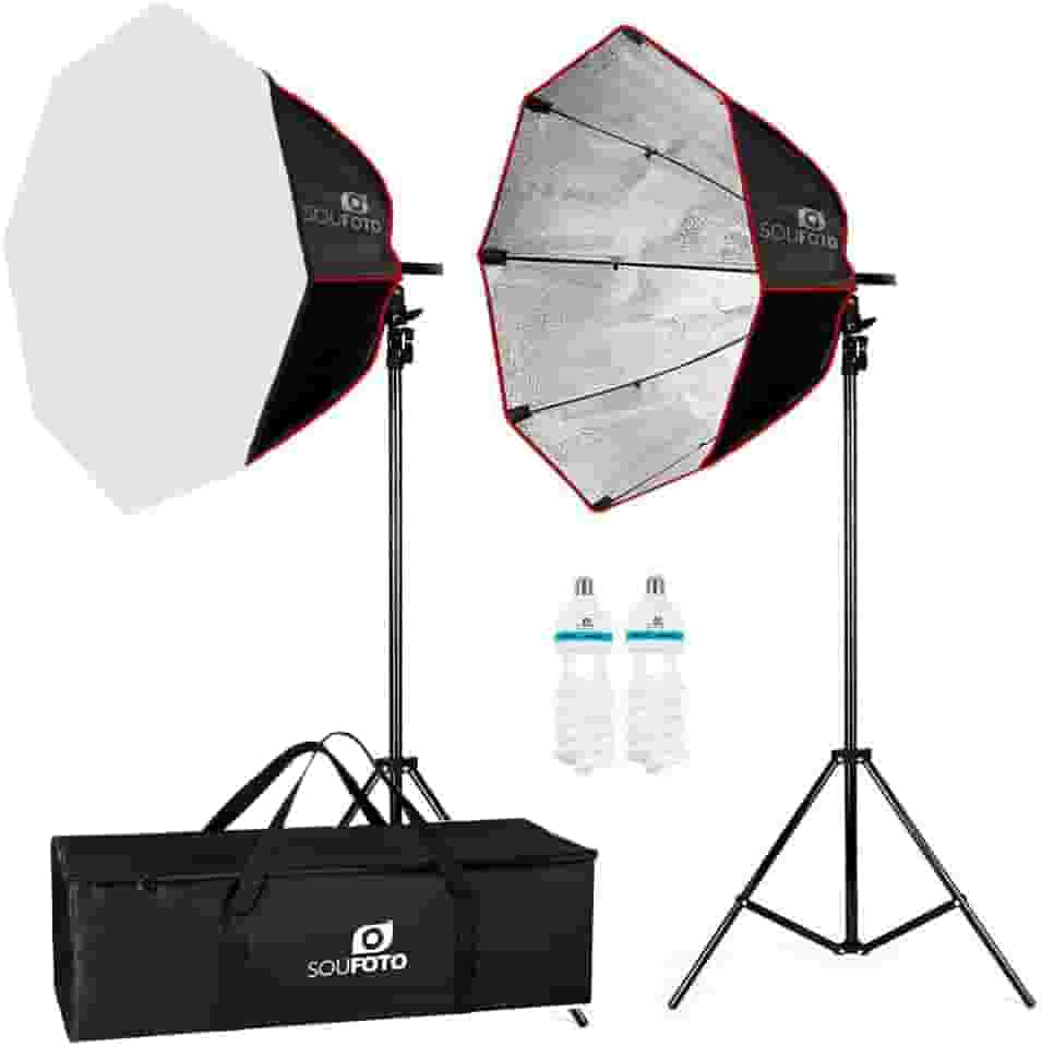 SOU FOTO Kit Iluminação Softbox Octagonal Tripe Lâmpada 150w e Bolsa de Transporte para Estúdio Fotográfico (220V)