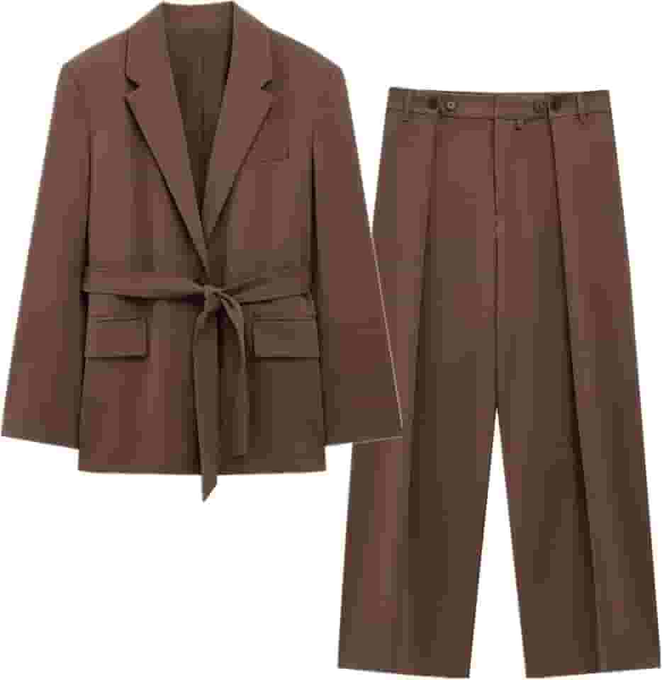 Conjunto de terno feminino da moda britânica, conjunto de calças casuais com decoração minimalista de botões, calças blazers femininas