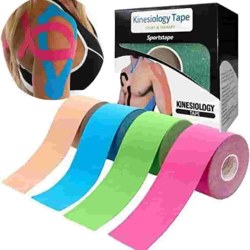 Fita Kinesio Tape Bandagem Elástica Adesiva para Fisioterapia Lesão Muscular Rolo 5cm x 5m Funcional Treino Recuperação Muscular, Evita Lesões - Cores Sortidas
