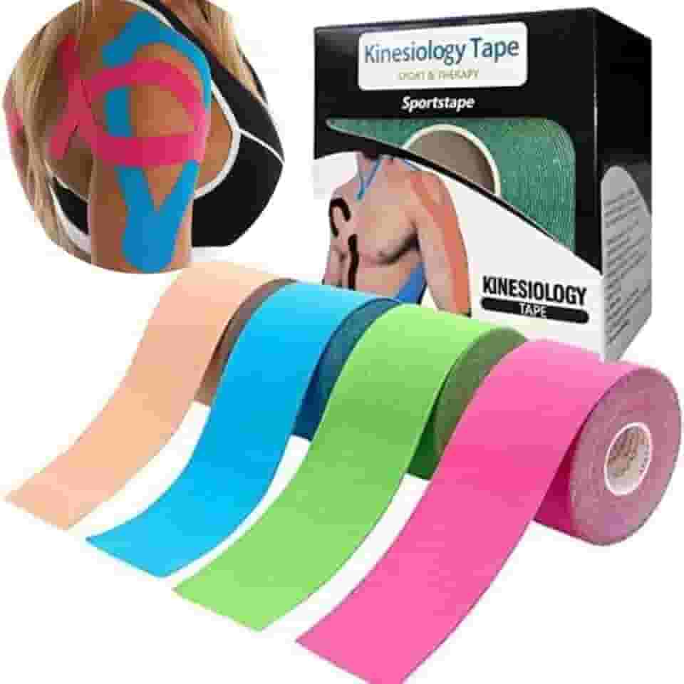 Fita Kinesio Tape Bandagem Elástica Adesiva para Fisioterapia Lesão Muscular Rolo 5cm x 5m Funcional Treino Recuperação Muscular, Evita Lesões - Cores Sortidas