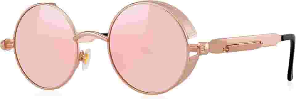 Óculos de sol góticos Steampunk para mulheres e homens, armação de metal com lentes redondas