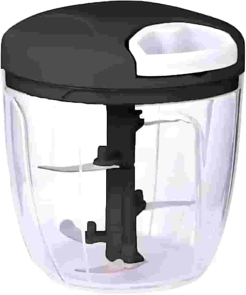 Processador Manual De Alimentos, Triturador Portátil Com 5 Lâminas Aço Inoxidável, Capacidade 900 ml, Picador De Legumes, Alho, Cebola E Temperos (Preto)