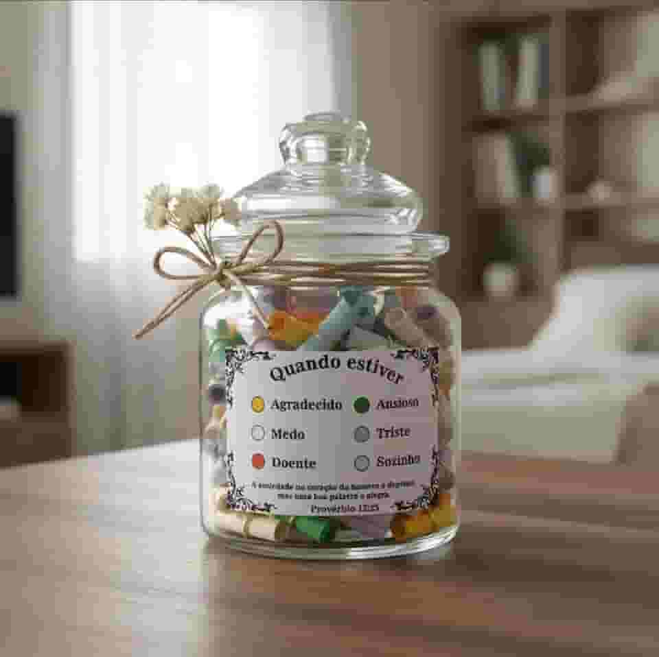 Pote de Mensagens Motivacionais, 176 Frases Inspiradoras, Decorativo com Laço Rústico