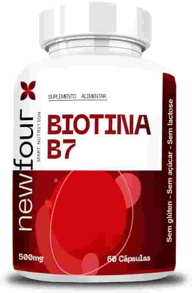 Biotina B7 500mg – Suplemento de Biotina Pura para Cabelo, Unhas e Pele | Vitamina para Cabelo e Unhas | 60 Cápsulas Sem Glúten – NewFour