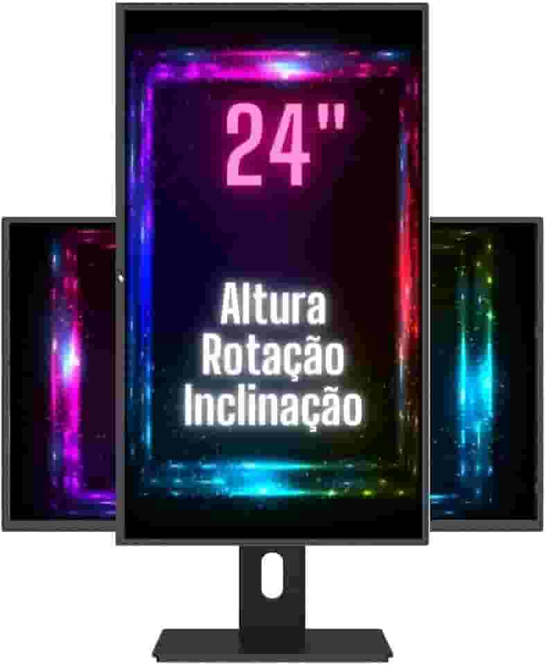Monitor 24" LED Ergonômico Ajuste de altura, rotação vertical, rotação horizontal, inclinação, Widescreen, 2ms, 75Hz, Full HD, HDMI, 3green Pro 243G