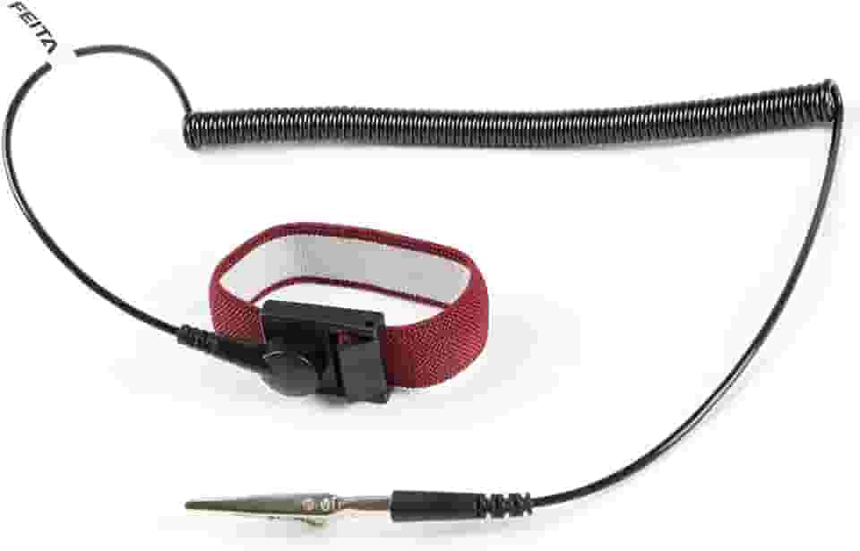 Pulseira antiestática ESD - Pulseira antiestática FEITA com fio de aterramento de 2,2 m - Pulseira de liberação estática com clipe - vinho tinto - 1 peça
