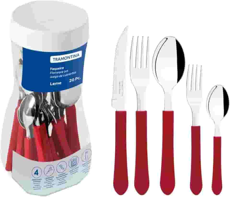 Faqueiro Tramontina Leme com Lâminas em Aço Inox e Cabos de Polipropileno Vermelho 20 Peças