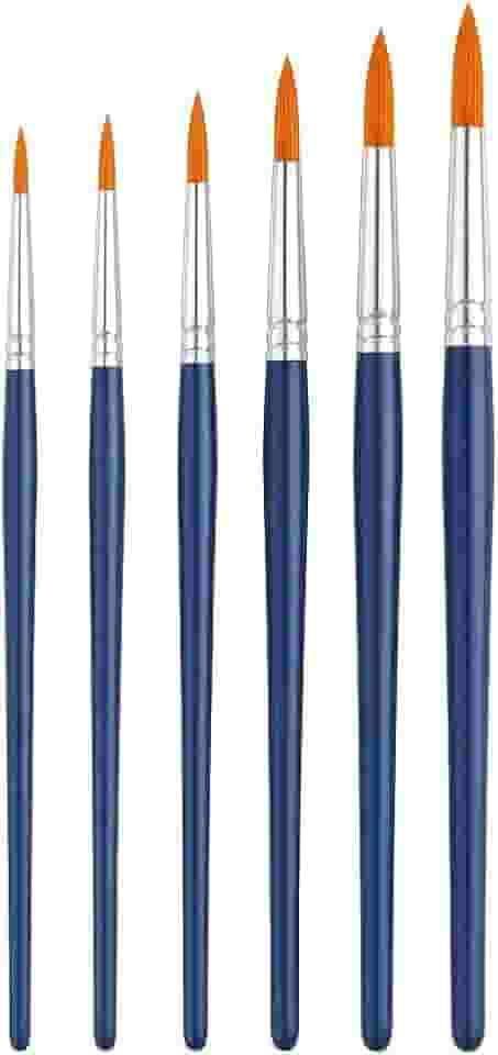 Kit com 6 Pincéis Artísticos de Ponta Fina Para Aquarela Acrílica Óleo Guache e Artesanato Uso Semi-Profissional e Escolar Detalhes e Contornos