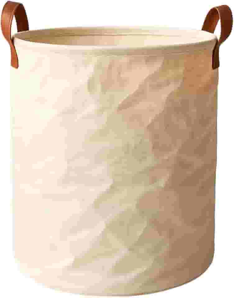 Cesto Organizador Dekor De Tecido Tipo Linho Dobrável Redondo Bege Brinquedos Roupas Sujas