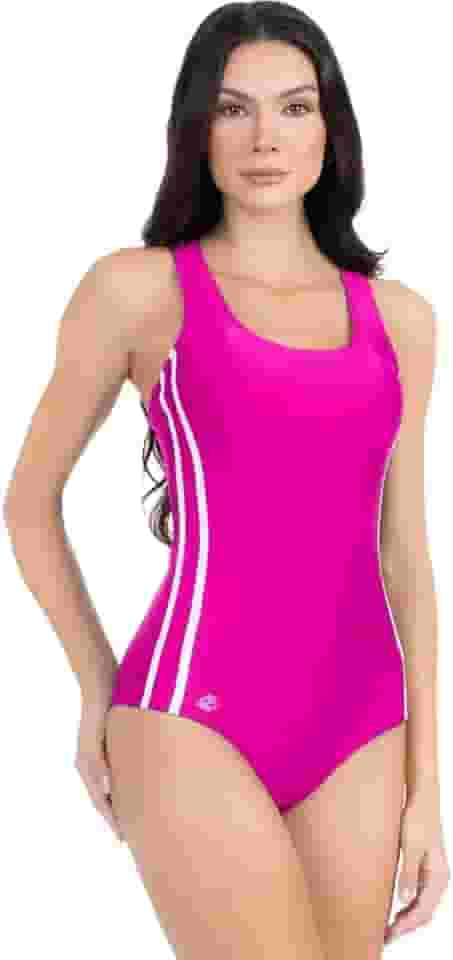 Maiô Feminino Natação Confortável Lycra Hidroginástica Praia Adulto Maillot Poliamida Premium Listras Laterais