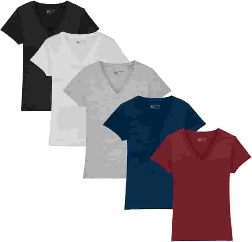Kit 5 Camisetas Feminina Babylook Básica Algodão Gola V By Zaroc