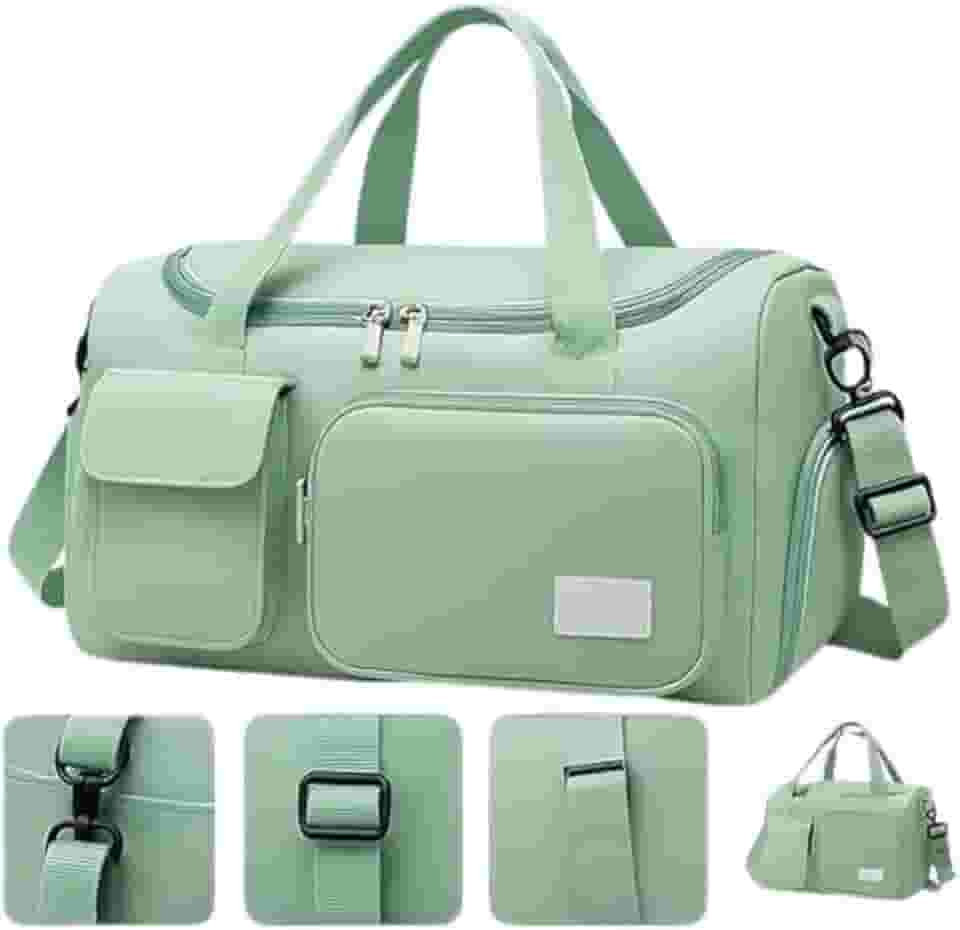 Bolsa Feminina de Viagem Grande 30L – Mala de Bordo 10kg Dobrável com 5 Compartimentos, Alça Transversal, Ideal para Academia, Passeios, Maternidade e Fim de Semana (Verde)