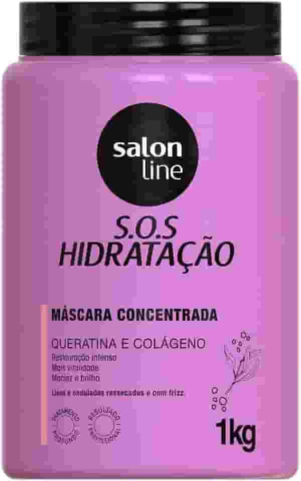 Salon Line, Máscara Capilar, SOS Hidratação, Concentrada, Queratina e Colágeno - Cabelos Lisos, Ondulados, Cacheados e Crespos, 1 Kg