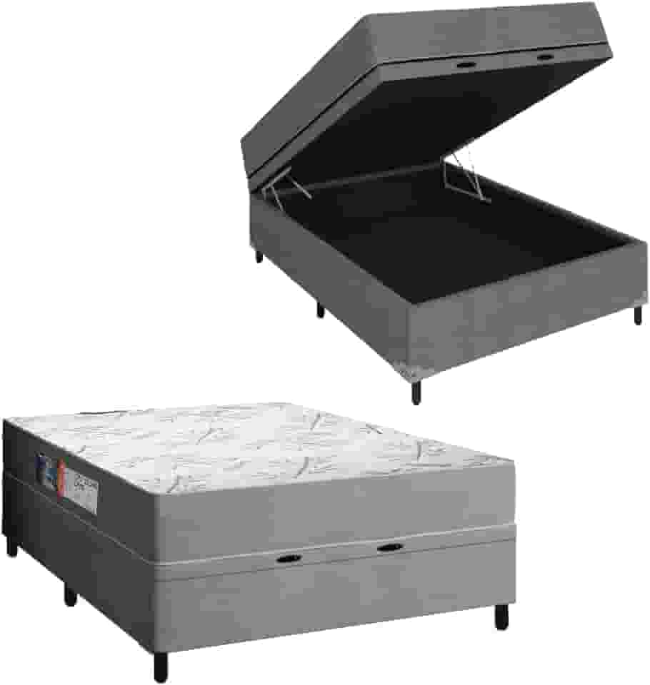 Cama Box Baú Casal Colchão Espuma Egito 138x188x60cm Cinza/Branco Portobel - Suporta até 100kg por Pessoa