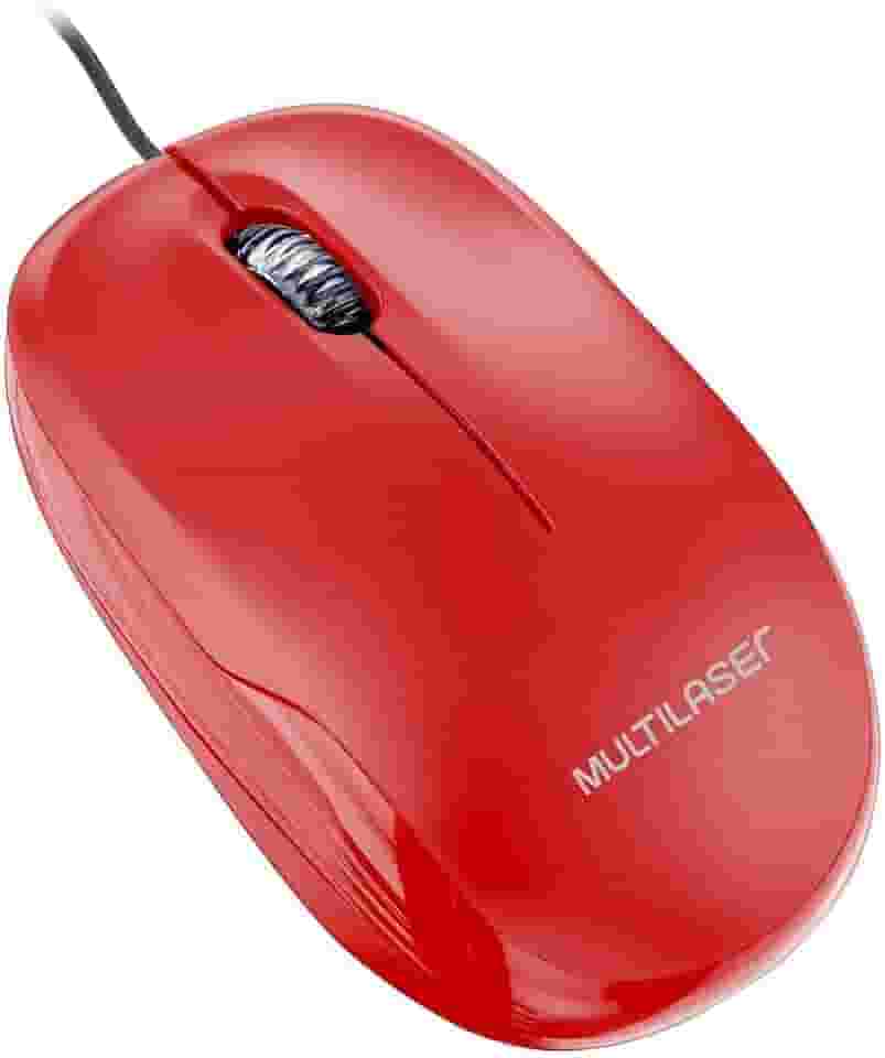 Mouse Com Fio Mid 1200dpi Conexão USB Cabo de 120cm 3 Botões Textura Fosca Vermelho - MO292