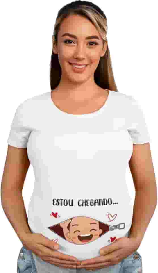Camiseta Gestante "Estou Chegando" - Chá de Bebê