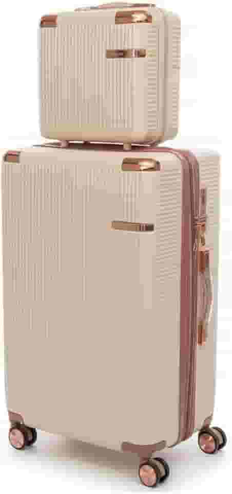 Mala de Bordo 10kg Premium Luxo Expansível com Frasqueira Kit Viagem Aprovada ANAC Bagagem de Mão ABS Rígido Mala Rose Gold 4 Rodas 360° Cadeado TSA AntiFurto Leve e Resistente