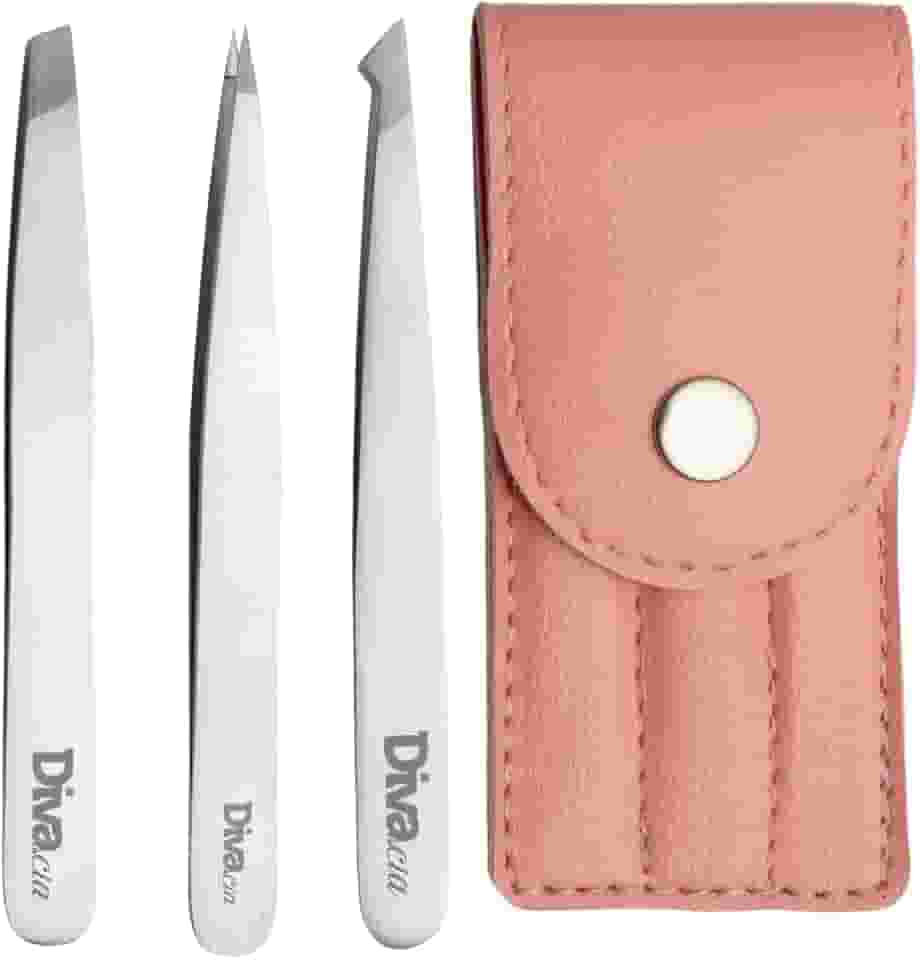 Kit Pinças para Sobrancelhas Profissional com 3 Pinças Ponta Chanfrada Agulha Diagonal Autoclavável Alta Precisão Profissional para Design de Sobrancelhas cor Prata