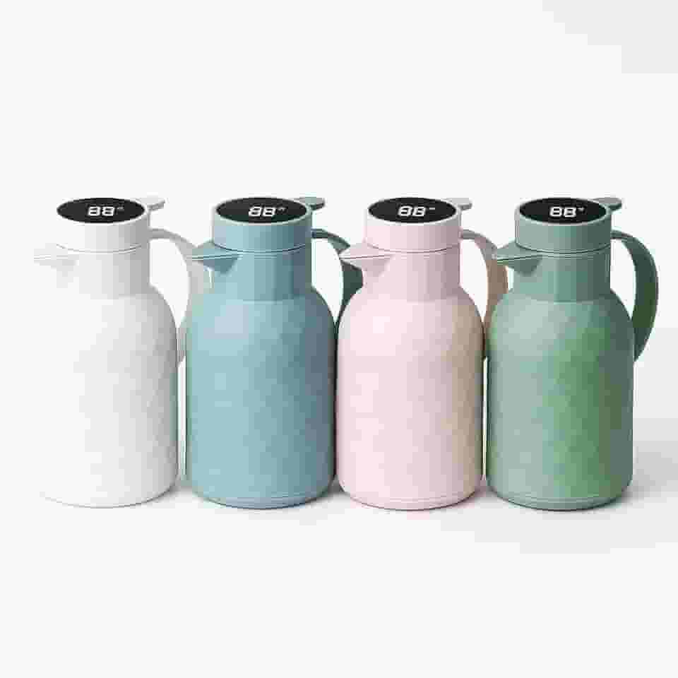 Garrafa Térmica 1 Litro com Termômetro Digital LED, Design Moderno Geométrico, Mantém Café ou Chá Quente por Horas, Tampa Anti Respingo, Portátil, Presente de Luxo Premium (Branco)