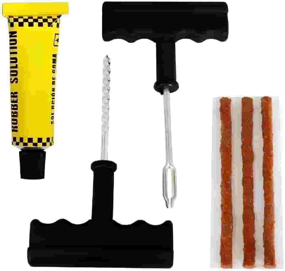 Kit Reparo de Pneu Profissional, Remendo Completo para Carro e Moto, 3 Macarrões de Vedação, 2 Brocas e Cola de Fixação