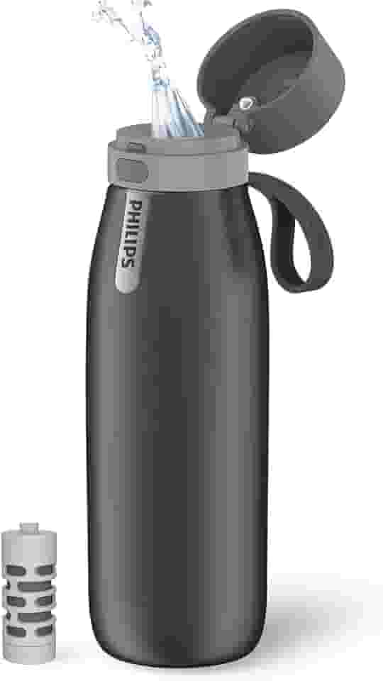 Garrafa de Água com Filtro Philips GoZero Everyday, Aço Inox, 530ml, Isolamento Térmico, Cinza