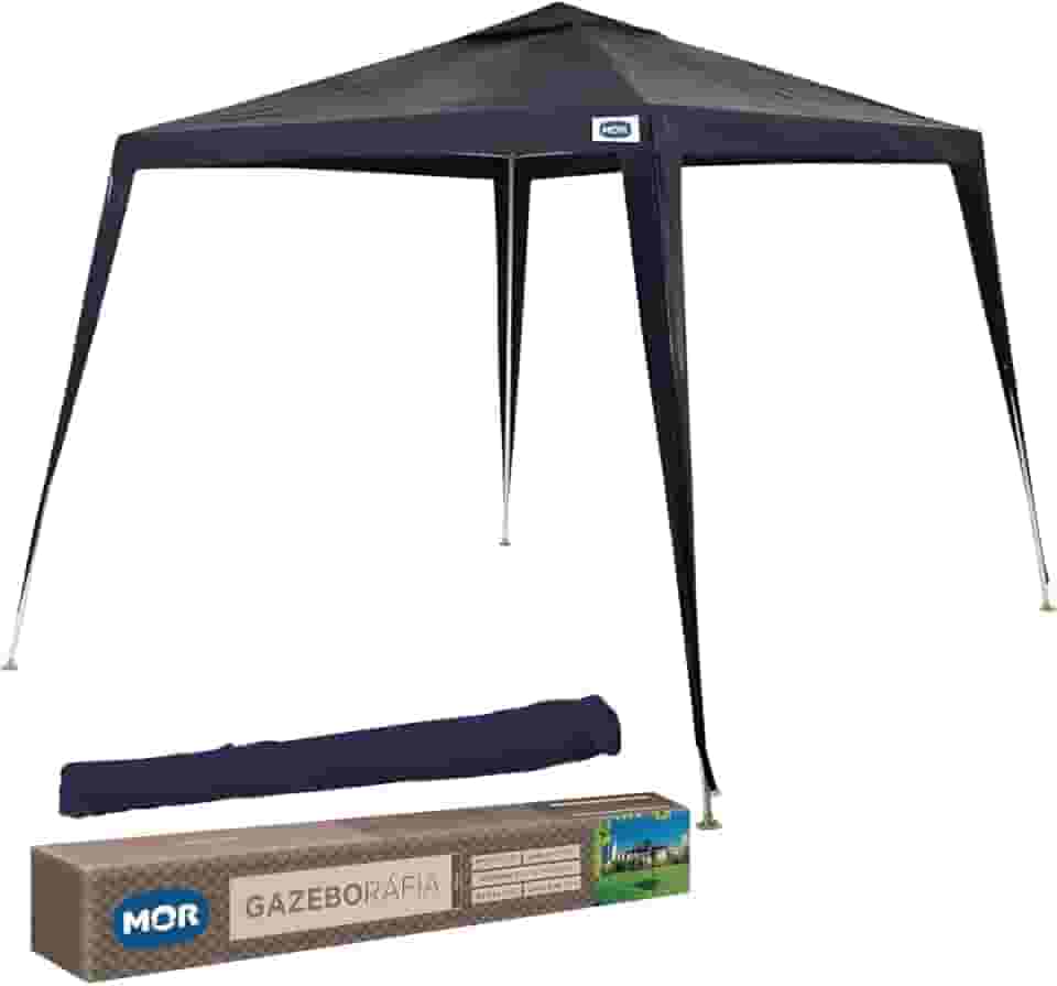 Mor - Gazebo Tenda Barraca Ráfia Azul 3x3m com Estrutura em Aço Carbono Tubular, Proteção Solar, Fácil de Montar + Bolsa de Transporte, Ideal para Praia, Piscina, Camping, Eventos e Área Externa.